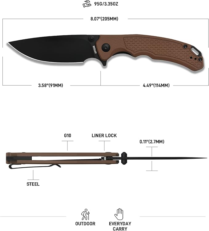 ARTISANCUTLERY Tradition V2 Pocket Knife for Men 3.58 AR-RPM9 Steel Blade G10 Handle Folding Knife with Pocket Clip for Camping Hiking Survival(1702M Brown)