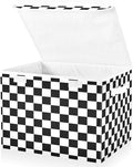 Black and White Checkered Pattern Storage Baskets Lidded Bin Foldable Storage Boxes Cubes Lids with 2 Handles for Organizing Closet Home Office