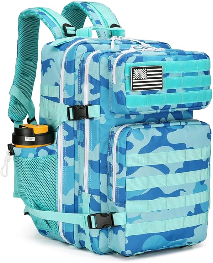 45L Military Tactical Backpacks 3 Days Assault Pack Bag Fitness Rucksack 3 Day Bug Out Bag Hiking Treeking Molle Daypack (Blue CP)