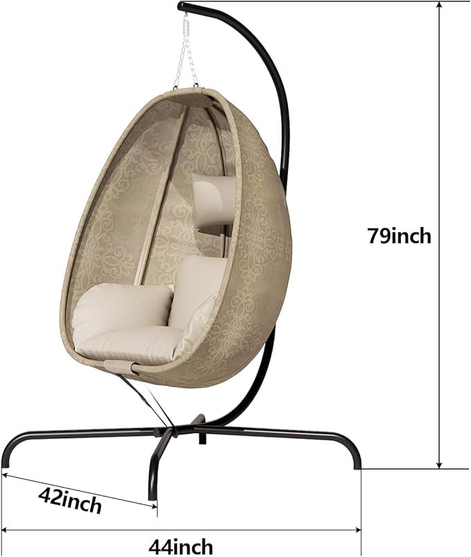 ALAULM Foldable Egg Chair with Stand 485LBS Capacity Textilene Hammock Swing Chair for Outdoor &amp Indoor Patio Hanging Chair with Strong Frame &amp UV Resistant Cushion for Balcony Bedroom Cre