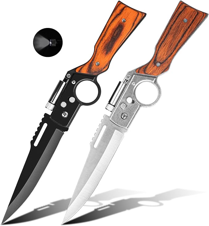 2 Pcs Pocket Knife Ak47 Folding Knife Stainless Steel Blade Lightweight Wooden Handle Gifts for Men