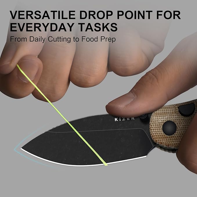 Kizer Phoca BD Pocket Knife 2.95 Drop Point 14C28N Blade Folding Knives with Brown Norplex UltreX™ Micarta Handle Thumb Stud EDC Knife for Men Women V3781BDA1