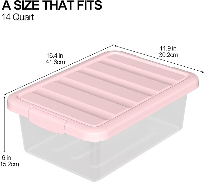 14 Quart Stackable Plastic Storage Bin with Lid Frosted Clear Lidded Storage Latch Box 2 Packs