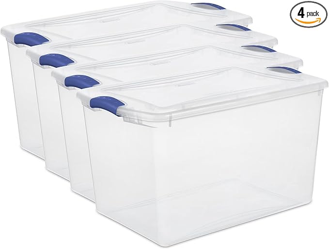4-Pack 66 Quart Clear Storage Bins with Latching Lids - Sturdy Stackable Organizing Containers for Home Garage &amp Basement - Practical Latch Boxes for Clothes Bedding &amp Seasonal Items