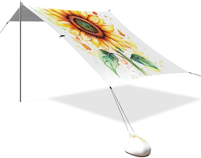 ALAZA Yellow Sunflower Watercolor Beach Tent Sun Shelter UPF50+ Protection Beach Shade Canopy w/ 4 Sandbags for Outdoor Camping Fishing Backyard Fun Picnic 10x9 ft