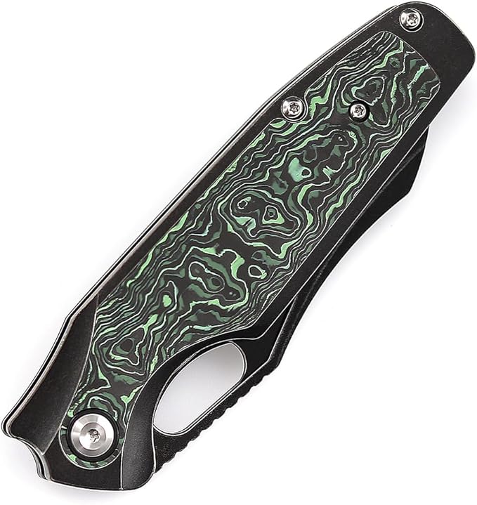 KANSEPT Tuckamore Camping Pocket Knives for Men 8.12in Folding Knives with 3.54in Stonewashed CPM 20CV Material and Titanium Green Carbon Fiber Handle for Outdoor Tactical Survival K1052A3