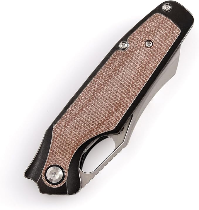 KANSEPT Tuckamore Camping Pocket Knives for Men 8.12in Folding Knives with 3.54in Stonewashed CPM 20CV Material and Black Stonewashed Titanium Brown Micarta Handle for Outdoor Tactical Survival K105