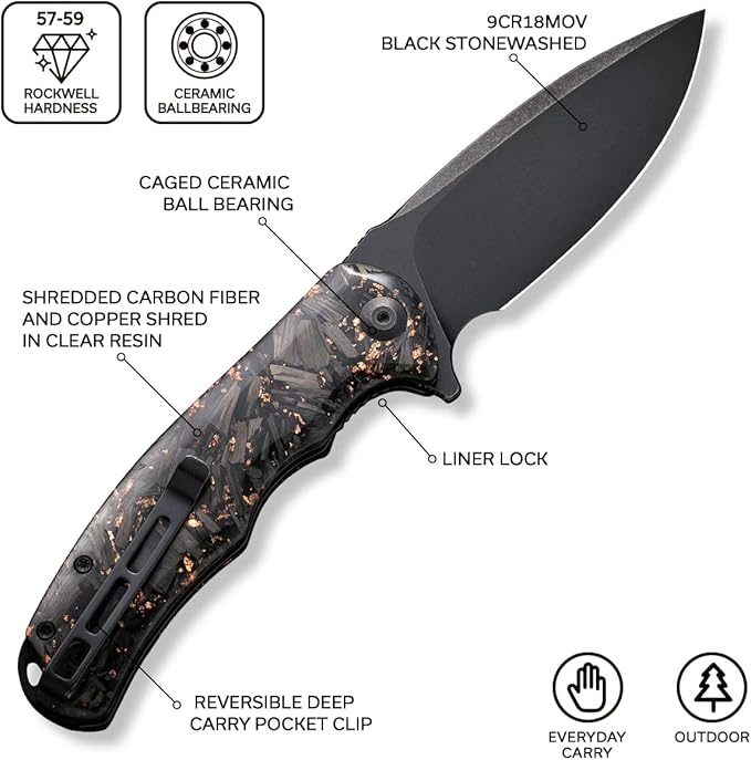 CIVIVI Folding Pocket Knife- Praxis Flipper Liner Lock Knife 3.75 Black Stonewashed Blade Reversible Clip for EDC Outdoor Use C803I