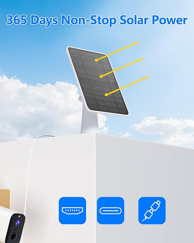 Solar Panel for Security Camera 5W USB Solar Panel for DC 5V Security Camera Micro USB &amp USB-C Port Solar Panel IP65 Waterproof Solar Charger for Camera360° Adjustable Mounting 13ft Cable 3 P
