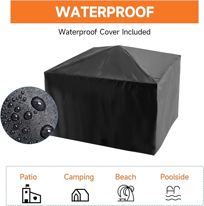33-Inch Square Fire Pit Large Metal Fireplace/Firepit with Mesh Lid Poker Waterproof Cover