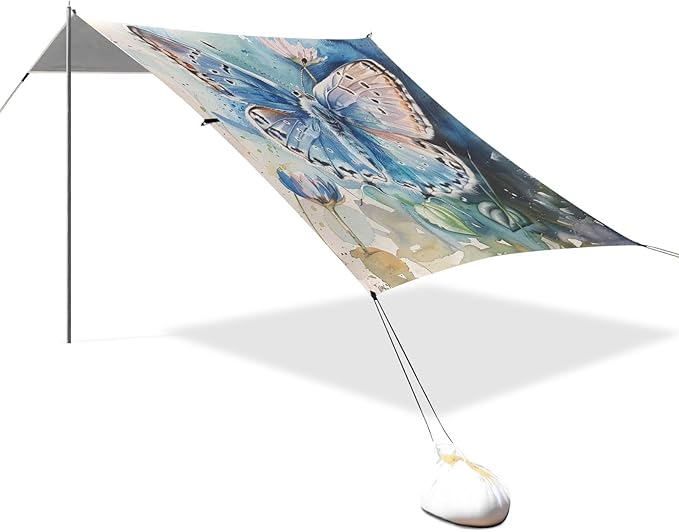 ALAZA A Blue Butterfly Watercolor Beach Tent Sun Shelter Portable Canopy Sunshade for Outdoor Camping Picnics Backyard Fun 10x9 ft
