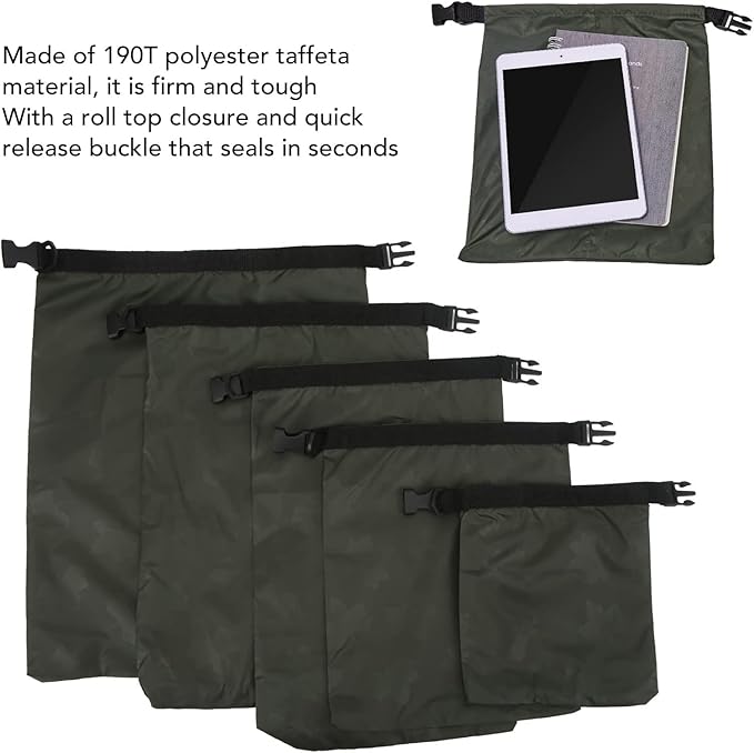 5Pcs Outdoor Dry Bag Swimming Dry Bag for Kayaking Rafting Boating Floating Storage Bag with Roll Top Closure Army Green for Hiking Camping