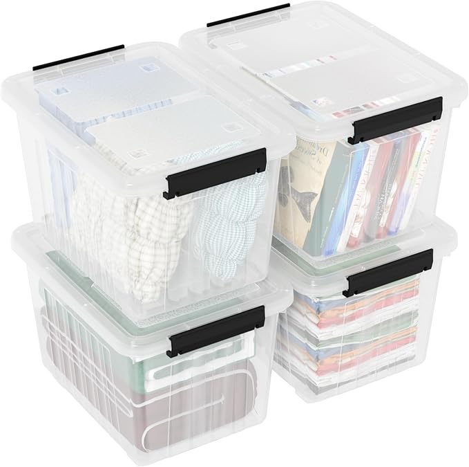 50 Quart Large Storage Boxes with Wheels 4-Pack Clear Plastic Storage Bins with Lids