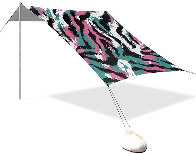 ALAZA Tiger Prints Beach Tent Sun Shelter UPF50+ Protection Beach Shade Canopy w/ 4 Sandbags for Outdoor Camping Fishing Backyard Fun Picnic 10x9 ft