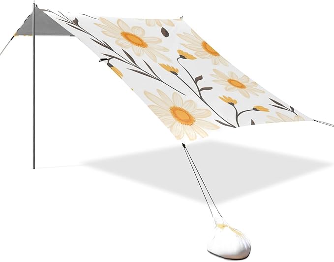 ALAZA Cute Daisy Floral Flower Beach Tent Sun Shelter Portable Canopy Sunshade for Outdoor Camping Picnics Backyard Fun 10x9 ft