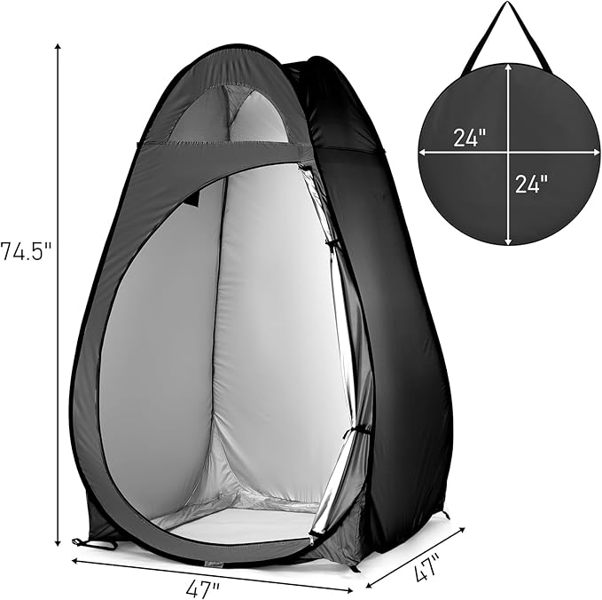 Pop Up Pod - Privacy Shower Tent with Carry Bag Dressing Room Instant Portable Toilet Stall for Camping Beach or Tailgate (Black)