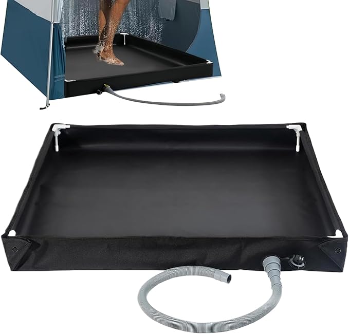 LAFANDE Portable Shower Pan Foldable Shower Base &amp Basin Floor with Detachable Drain Pipe Camping Shower Mat for Indoor &amp Outdoor Shower Stall Enclosures