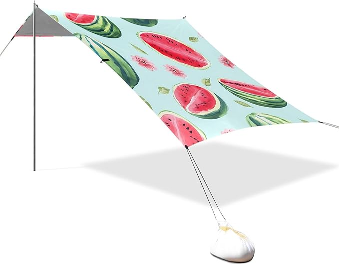 ALAZA Watermelon Green Background Pattern Beach Tent Sun Shelter Portable Canopy Sunshade for Outdoor Camping Picnics Backyard Fun 10x9 ft