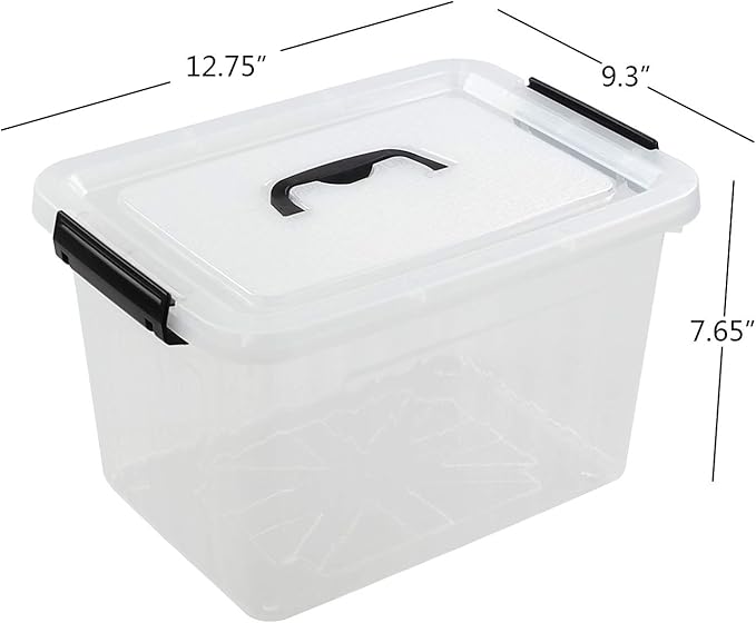 Farmoon 12 Quart Clear Storage Bin Plastic Stackable Box/Cotainer with Lid and Black Handle
