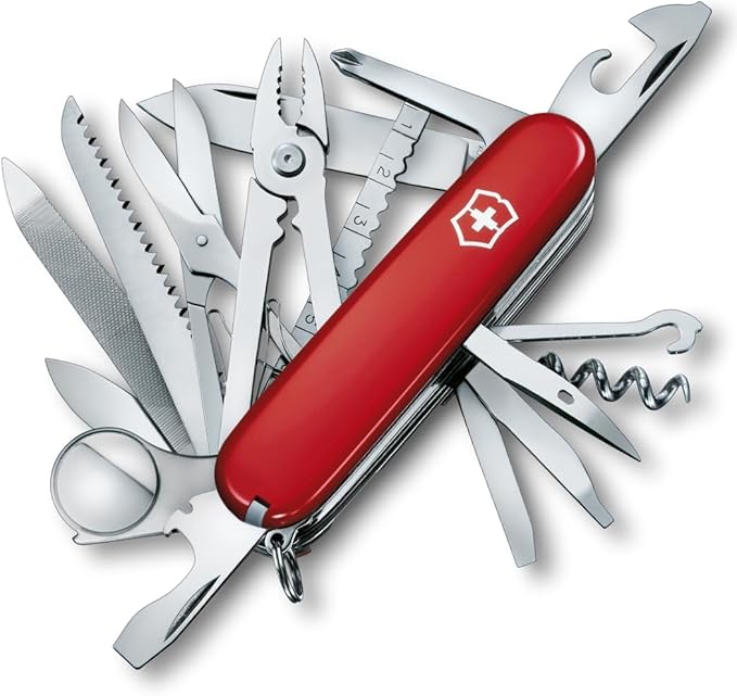 Victorinox Swiss Champ Swiss Army Knife 33 Functions Swiss Made Pocket Knife with Large Blade Screwdriver Chisel and Combination Pliers - Red