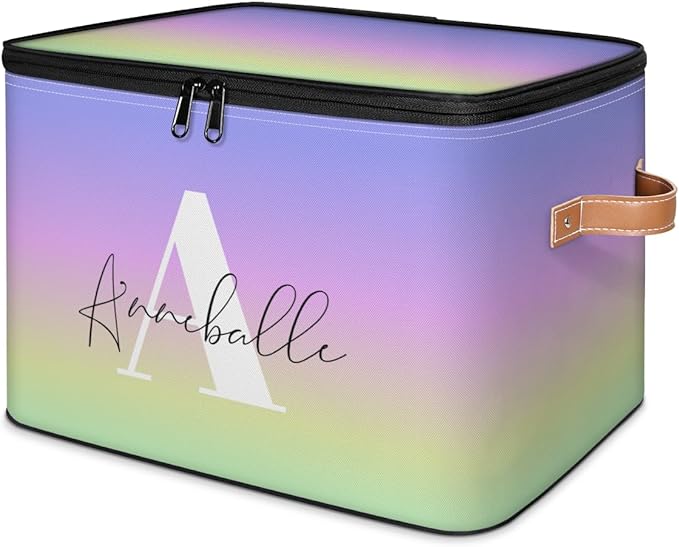 Personalized Memory Storage-Box for Kids Custom Gradient Keepsake Storage Basket with Handle Zipper Lid Large Capacity Foldable Bin Decorative for Bedroom