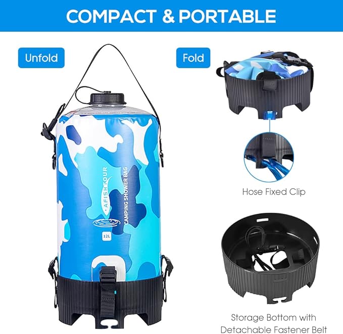 12L Portable Camping Shower Bag with Foot Pump and Shower Head Hose for Camping Hiking Backpacking