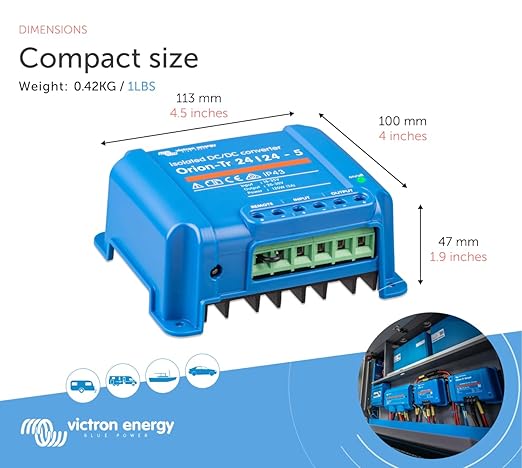 Victron Energy Orion-Tr DC to DC Converter - 24/24-Volt 5 amp 120-Watt - IP43 Protected - for Dual Battery Systems - Isolated