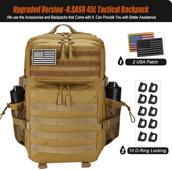 45L Tactical Backpack for Men Women Military Assault Pack with MOLLE Large 3 Day Bug Out Bag for Hiking Camping