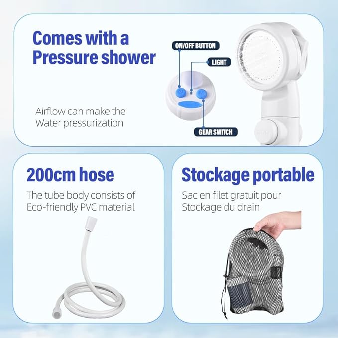 Portable Camping Shower Pump Electric Self-Priming Shower Head Powerful Long-Lasting Outdoor Shower Solution Flextail Ducha Portatil Idealized for Campsite Users Solar Showers for Camping
