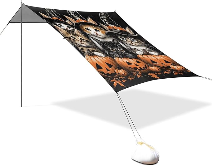ALAZA Halloween Cats Pumpkin Beach Tent Sun Shelter Portable Canopy Sunshade for Outdoor Camping Picnics Backyard Fun 10x9 ft