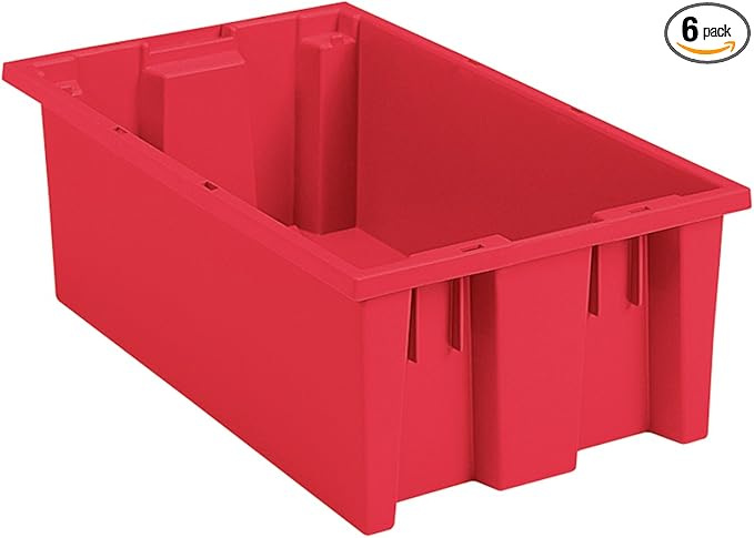 Akro-Mils 35180 Nest and Stack Plastic Storage Container and Distribution Tote (18-Inch L x 11-Inch W x 6-Inch H) Red (6-Pack)