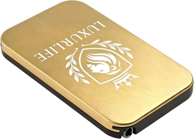 Slim 45-Hole Metal Storage Box with Laser-Engraved Lion Crest Mirror Gift Set