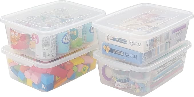 Pekky 6.5 Quart Clear Storage Bin Plastic Latching Box with Lid 4 Packs