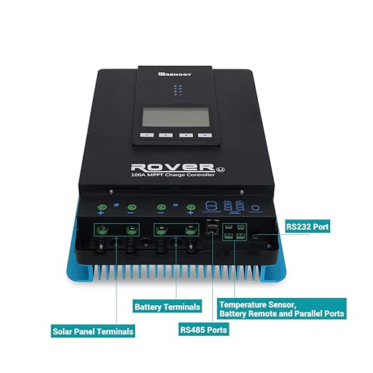 Renogy 100A 12V/24V/36V/48V DC Input MPPT Solar Charge Controller Auto Parameter Adjustable LCD Display Solar Panel Regulator fit for Gel Sealed Flooded and Lithium Battery Rover 100ABlack