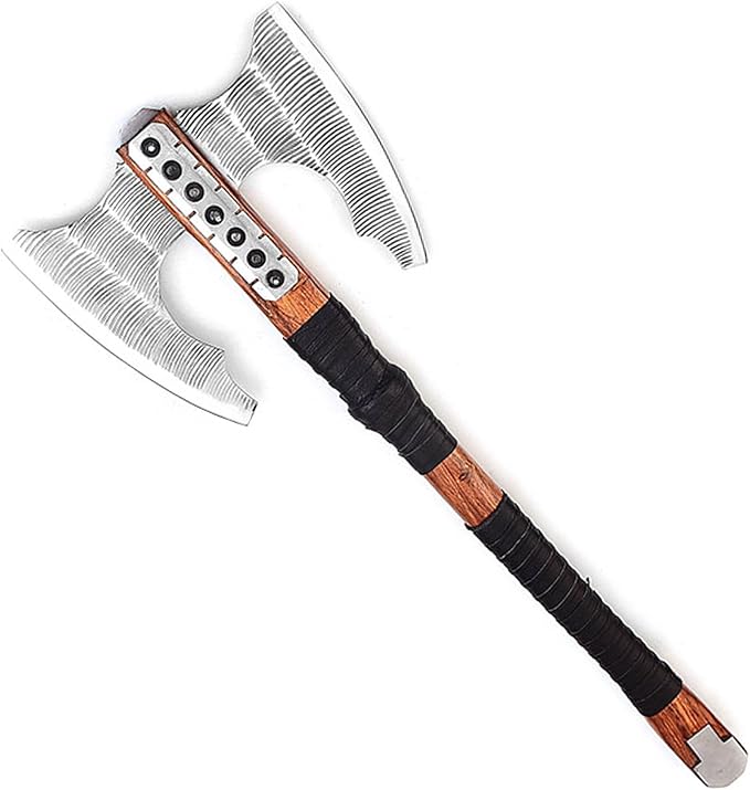 Armory Replicas™ Viking Double-Bladed Axe with Carbon Steel Blades and Leather-Wrapped Walnut Handle