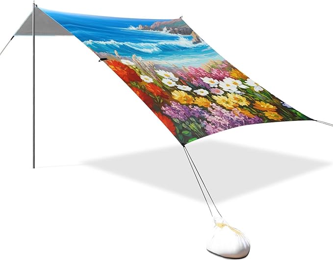 Beach Canopy with Windproof Ropes &amp Sandbags Beach Tent Sun Shade Sun Shelter for Camping Trips Fishing Backyard Fun or Picnics Landscape
