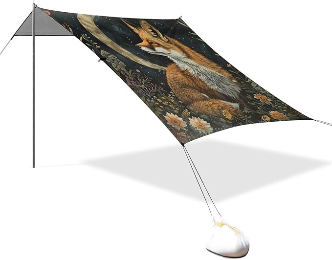 ALAZA Fox Moon Flower Beach Tent Sun Shelter Portable Canopy Sunshade for Outdoor Camping Picnics Backyard Fun 10x9 ft