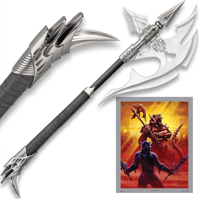 Kit Rae Black Legion War Axe - Special Edition | 19 1/2 420 Stainless Steel Blade | Leather-Wrapped Grip | Solid Metal Fittings with Back Spike | Includes Art Print &amp Certificate | 36 Overall