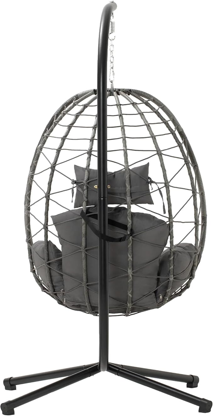 LEX CRAFT Egg Chair with Stand Swing Chair Hanging Chair Nest Basket UV Resistant Removable &amp Washable Cushions350LBS Capacity for Bedroom Balcony Garden(GR-GR)