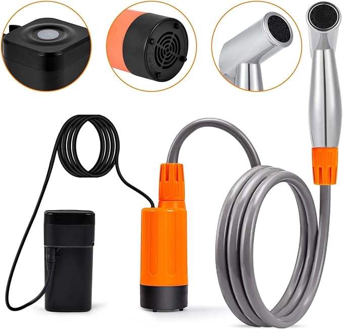 kowaku Camping Shower Portable Shower Camp Shower Waterproof Electric Shower Pump Outdoor Shower for Travel Beach Backpacking Hiking