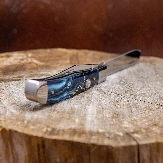 WHISKEY BENT HAT CO. Traditional Trapper Folding Pocket Knife 4.125 Closed Length 440C Stainless Steel Blades (Gold Rush)