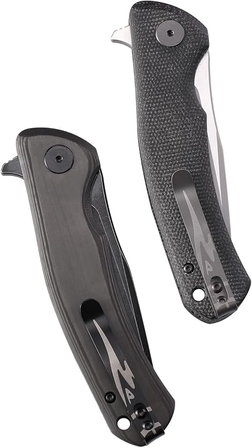 Petrified fish K110 Steel 949 Folding Knife G10 Handle Ceramic Ball bearings Camping Hunting Knives EDC tool (Black Stonewashed withCarbon fiber)