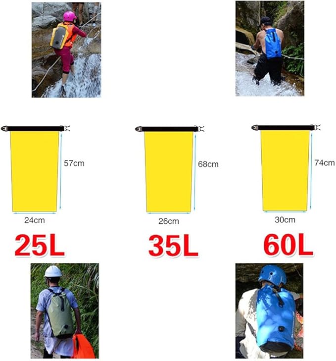 Inflatable Waterproof Floating Dry Bag Rucksack Outdoor 25L/35L/60L Inflatable Snorkeling Dry Bag Backpack PVC Dry Sack for Boating Kayaking Rafting Drifting Canoeing