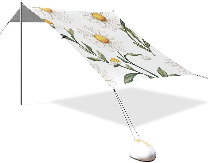 ALAZA Cute Chic Daisy Flower Watercolor Beach Tent Sun Shelter Portable Canopy Sunshade for Outdoor Camping Picnics Backyard Fun 10x9 ft
