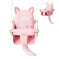 Wooden Baby Swing with Safety Belt - Adjustable Infant &amp Toddler Swings for Indoor/Outdoor Use Includes Mounting Hardware (Fox Design Pink)