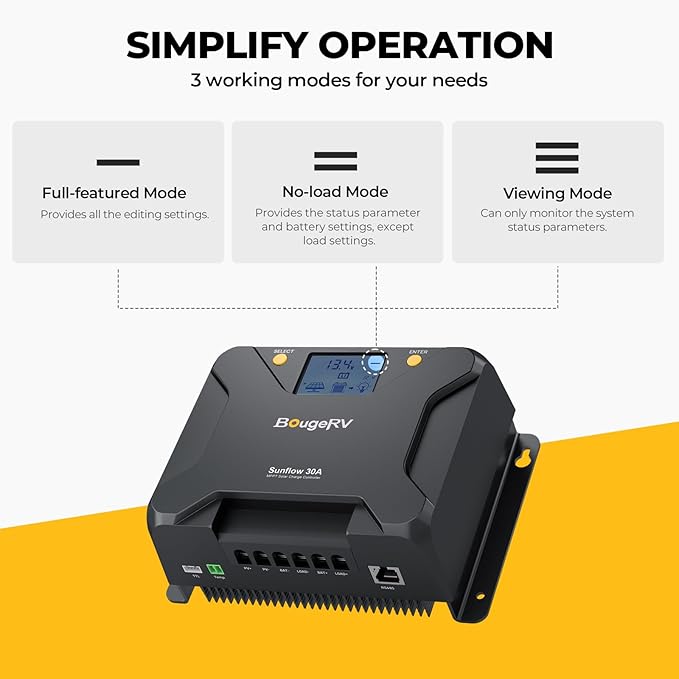 BougeRV MPPT Solar Charge Controller 30A w/ Low-Temp Cut-Off APP Control Backlit LCD 30 Amp Solar Panel Regulator 12V/24V for LiFePO4 SLD Gel FLD AGM Battery RV Marine Upgraded