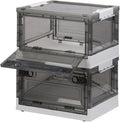 2-Pack Foldable Storage Bins with Double Doors and Wheels Stackable Box