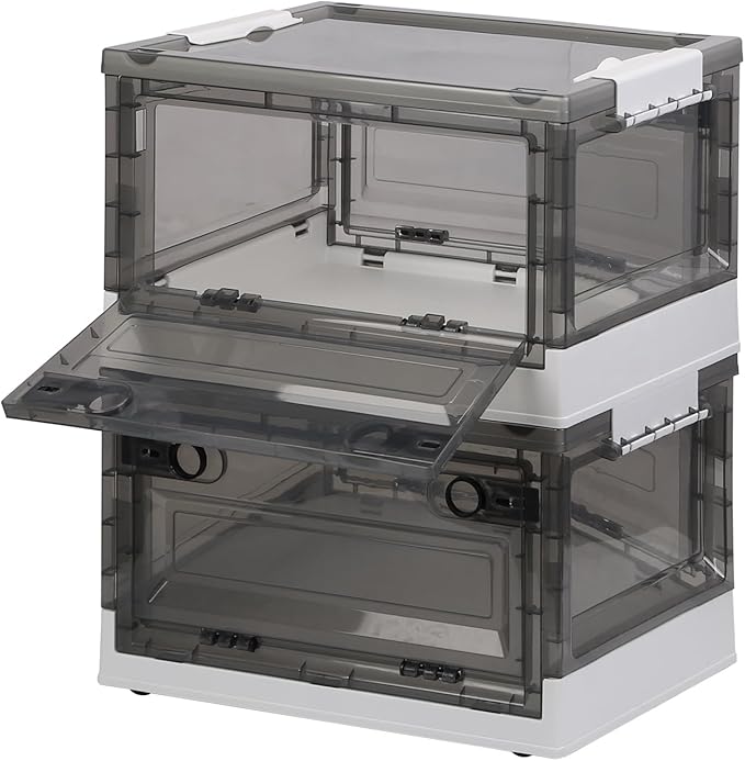2-Pack Foldable Storage Bins with Double Doors and Wheels Stackable Box