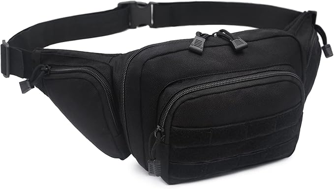 Concealed Pistol Bag Multipurpose Nylon Tactical Handgun Case Fanny Pack Waist Bag Bumbag Chest Pack with Molle Webbing Loop (Black)