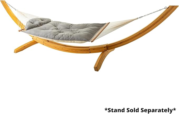 Hatteras Hammocks Large Cast Slate Sunbrella Tufted Hammock with Detachable Pillow – 13 ft. x 55 in. 2-Person 450 lb Capacity Cumaru Spreader Bar – Handcrafted in The USA